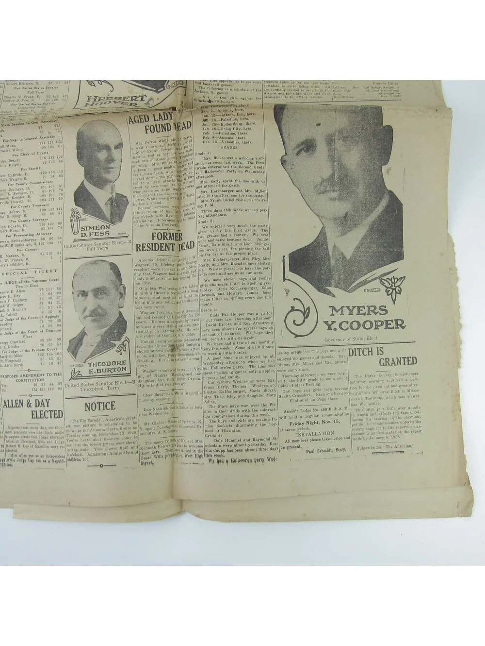 The Ansonian Newspaper Ansonia Darke County Ohio Thursday Nov 1928 Antique RARE